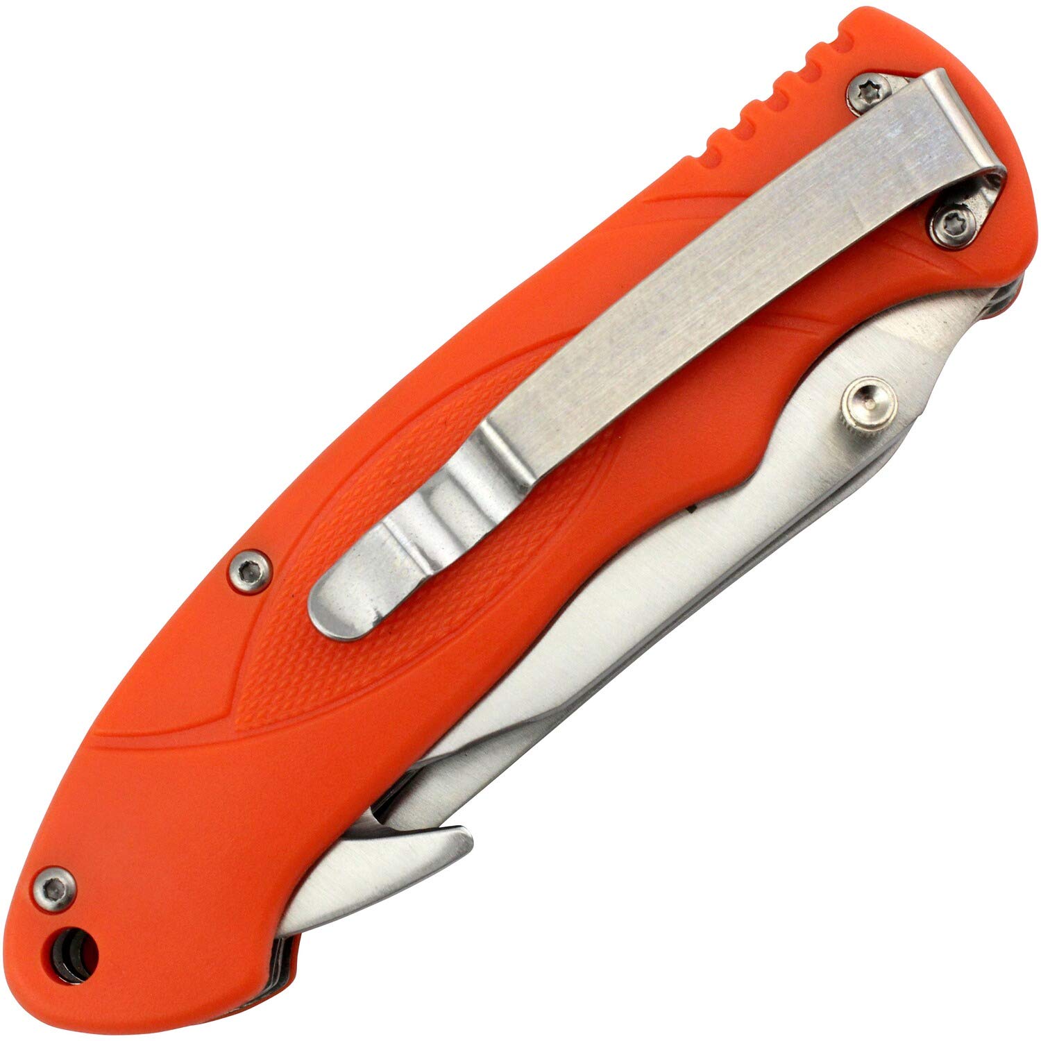 Wald & Forst Einhand-Jagdmesser Klappmesser mit Clip, Säge und Skinner, Signalorange, Aufbewahrungskoffer, 8 cm Klinge, 420-Stahl, Kunststoffgriff, 185 g, Faltbar, Wiederverwendbar, Jagd