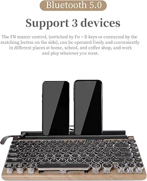 83-Key Mechanical Keyboard - Retro Typewriter Wireless Bluetooth Gaming Keyboard, Anti-Ghosting Blue Switch (Wood)