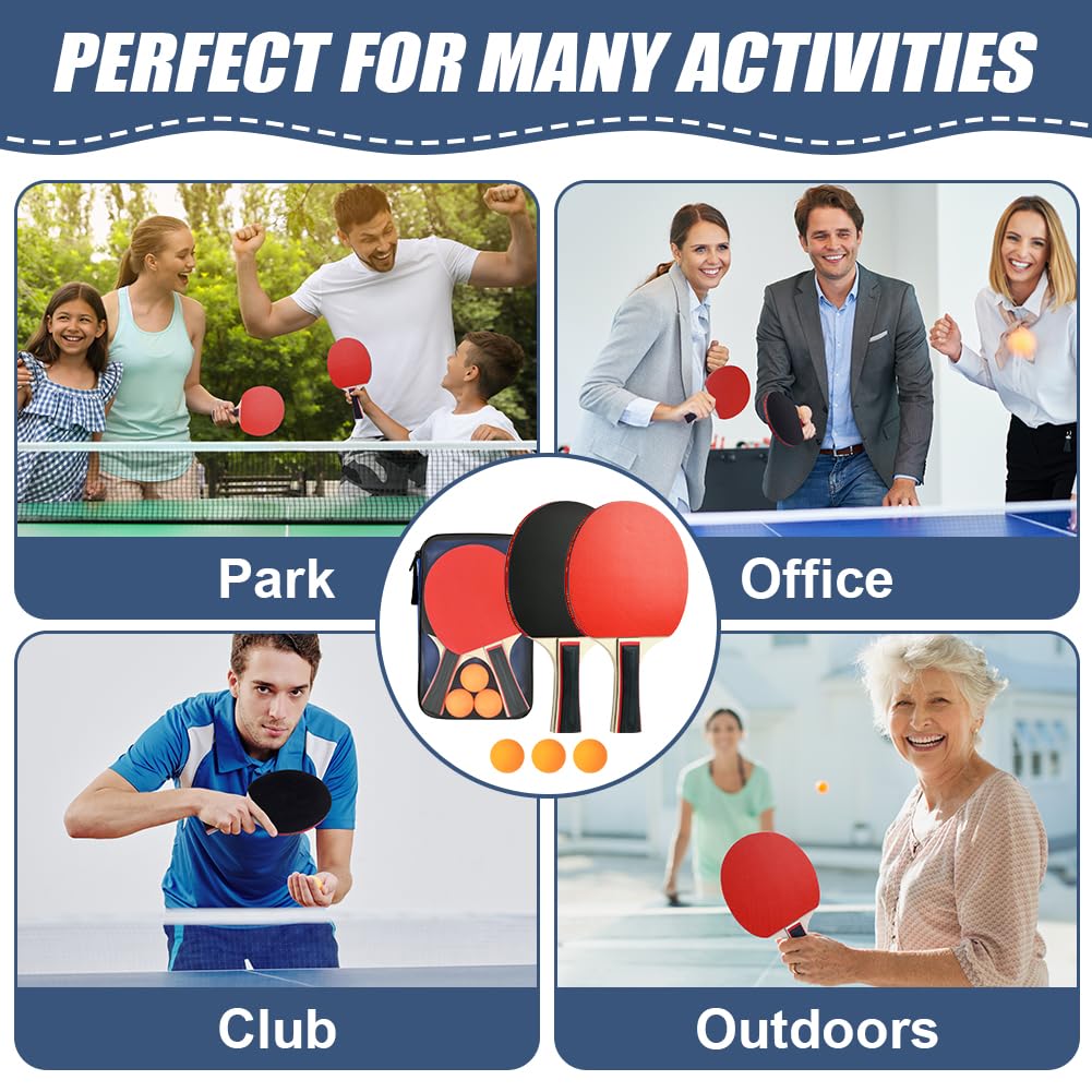 Flintronic Set Racchette Ping Pong, Set da Ping Pong con 2 Racchette 3 Palline 1 Borsa Portatile, Set da Tennis da Tavolo Professionale, Ping Pong Set per Allenatori, Amatori, Principianti