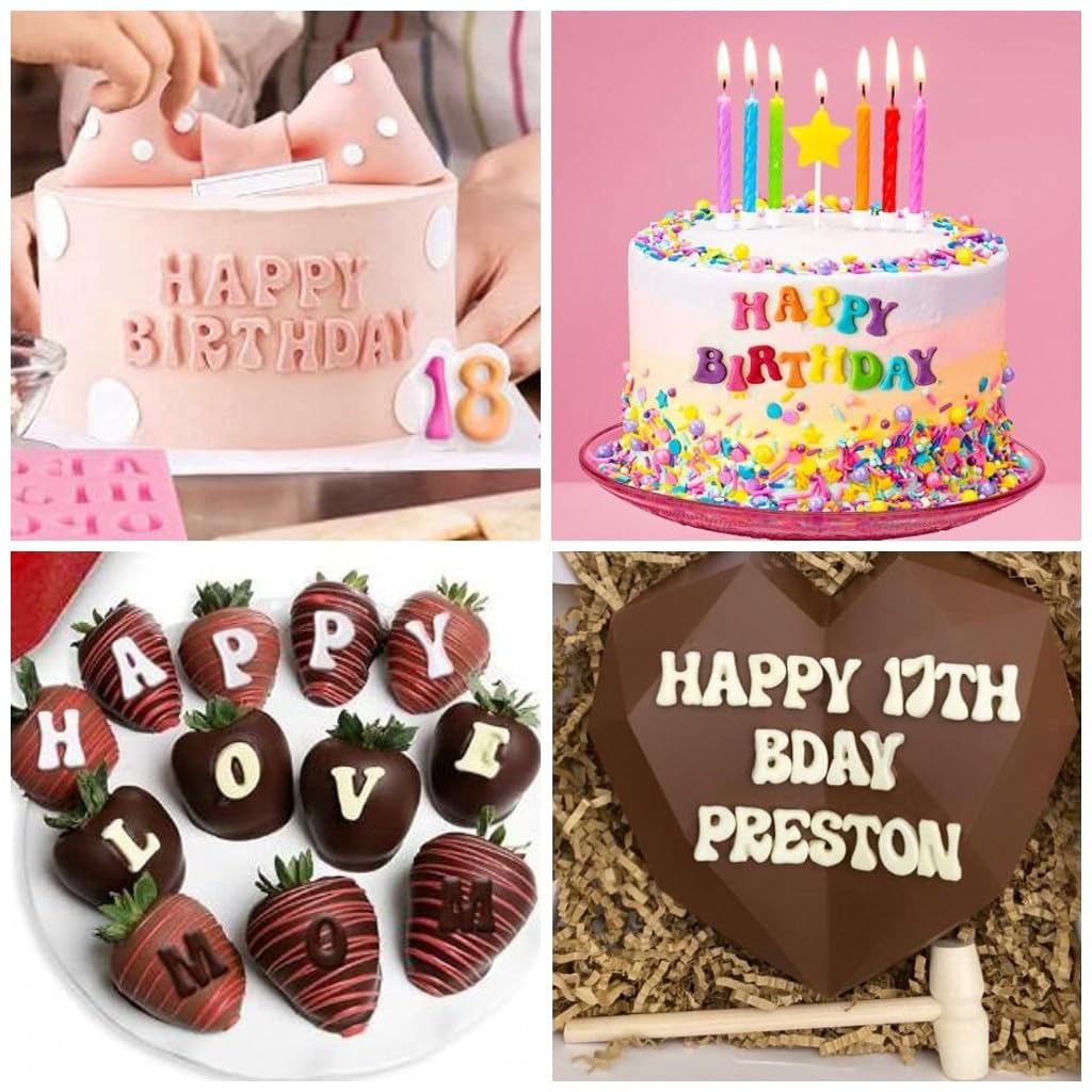 4 moldes de letras para fresas cubiertas de chocolate, molde de silicona en mayúsculas y minúsculas para hacer dulces, galletas de gomitas, bandeja de cubitos de hielo, decoraciones de pasteles 4