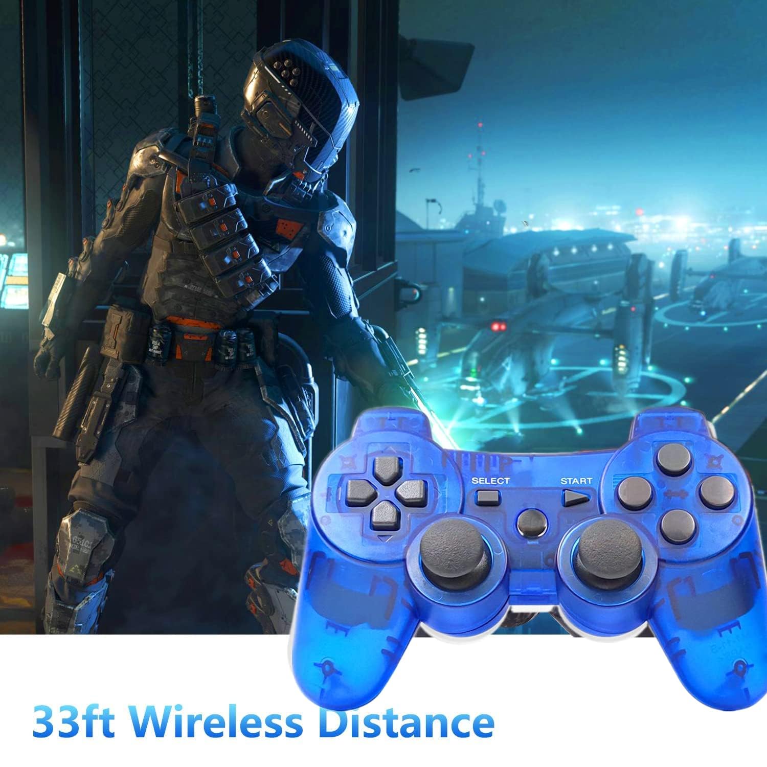 PS-3 Controller 2 Pack, Dual Shock 3 Wireless Gamepad Joystick for PlayStation 3, Compatible with PS-3 Console, Ergonomic Design, Rechargeable Battery, Vibration Feedback - 2 Controllers in Set