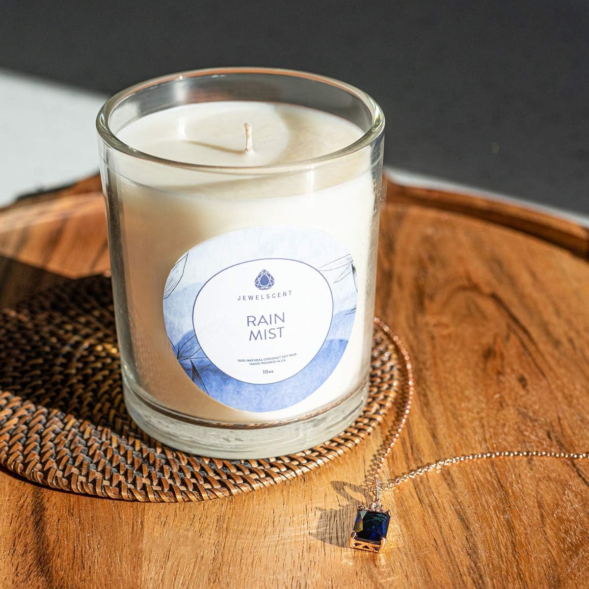 JewelScent Rain Mist Signature 10z Candle and Jewelry with Surprise Pendant Inside | Made in USA | Parrafin Free | Natural Soy Blend | ECO Friendly Organic (Pendant)