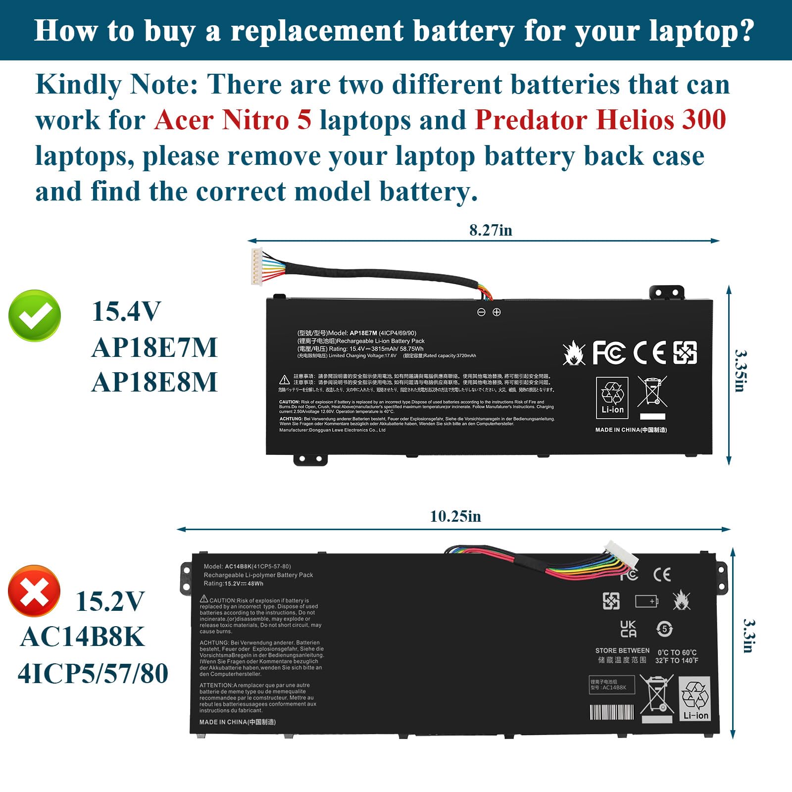 AP18E7M Battery for Acer Nitro 5 AN515-44 AN515-54 AN517-51 Nitro 7 AN715-51, Aspire 7 A715-74G, Predator Helios 300 PH315-52 PH317-53, Triton 300 PT315-51, AP18E8M 4ICP4/69/90 4ICP4/70/88 KT00407009