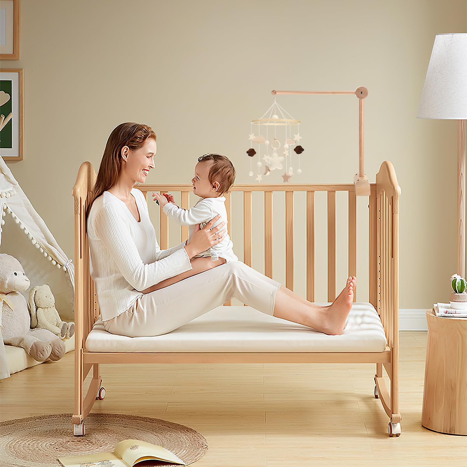 Collazoey Supporto Giostrina Lettino in Legno, regolabile in altezza, per cameretta bambini, lettini e fasciatoi
