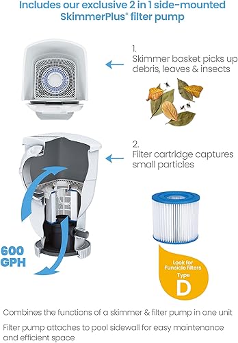 Vista 17 de Funsicle Activity - Juego de piscina redonda sobre el suelo de 8 x 30 pulgadas con bomba de filtro SkimmerPlus 2 en 1, fácil configuración
