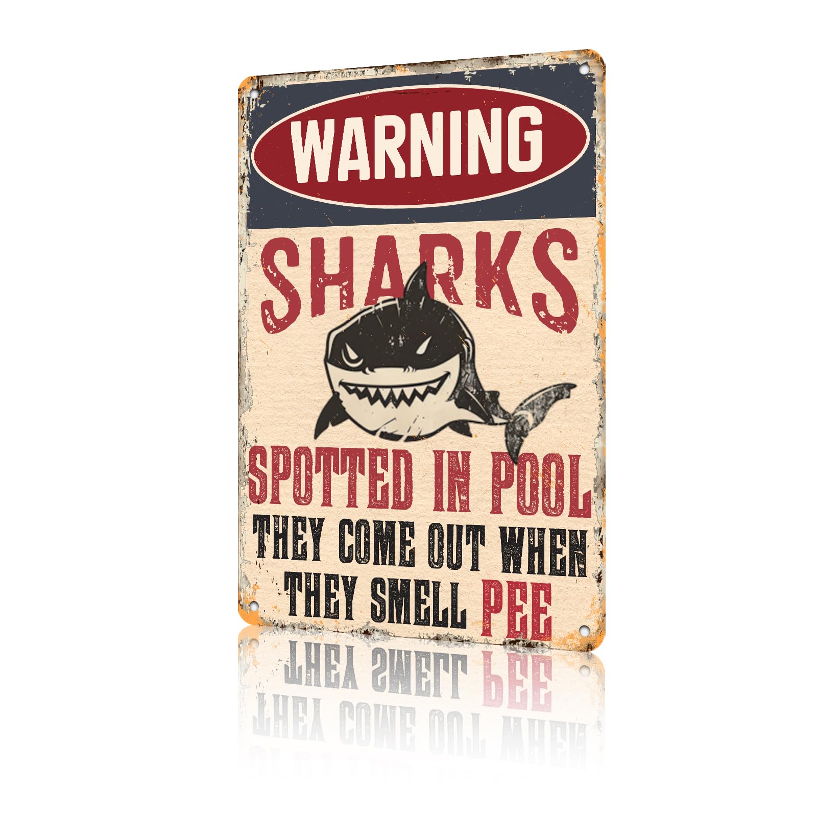 Anceky Vintage Tin Sign Warning Sharks Spotted In This Pool Metal Tin Sign Funny Wall Decor for Home Farmhouse Yard Cafe Plub 12×16 Inch