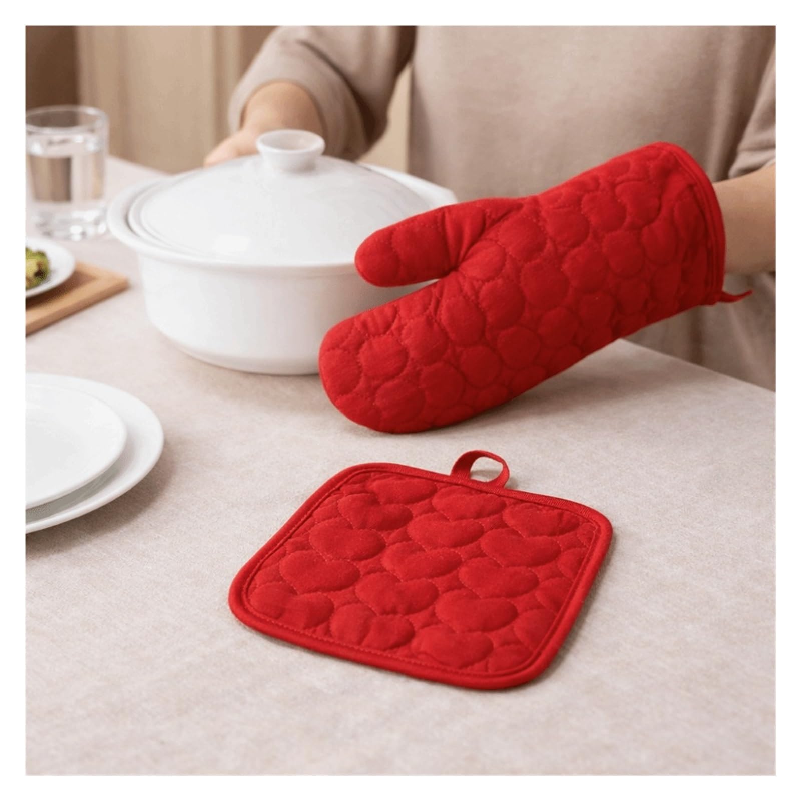 MRKU Guantes para Hornear, Guantes de Cocina Resistentes al Calor, Multicolor, Gruesos, Antideslizantes, Aptos para microondas, 4 Piezas.