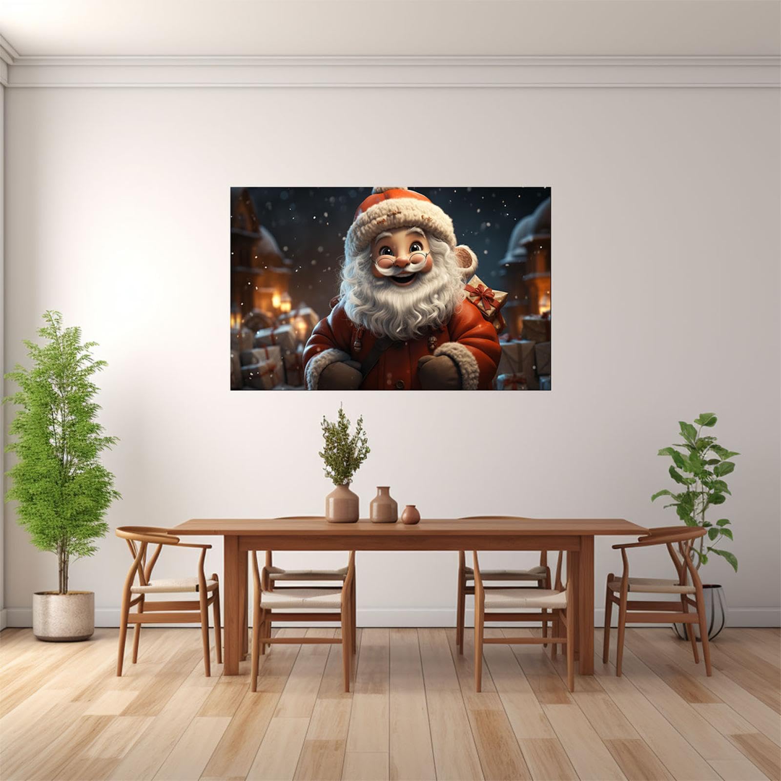 JOSUE Navidad Cuadros Y LáMinas Lienzo,Regalo de santa sonriente Rojo blanco Cuadro Cartel Sala De Estar Cuarto De BañO Comedor-50x70cm Enmarcado