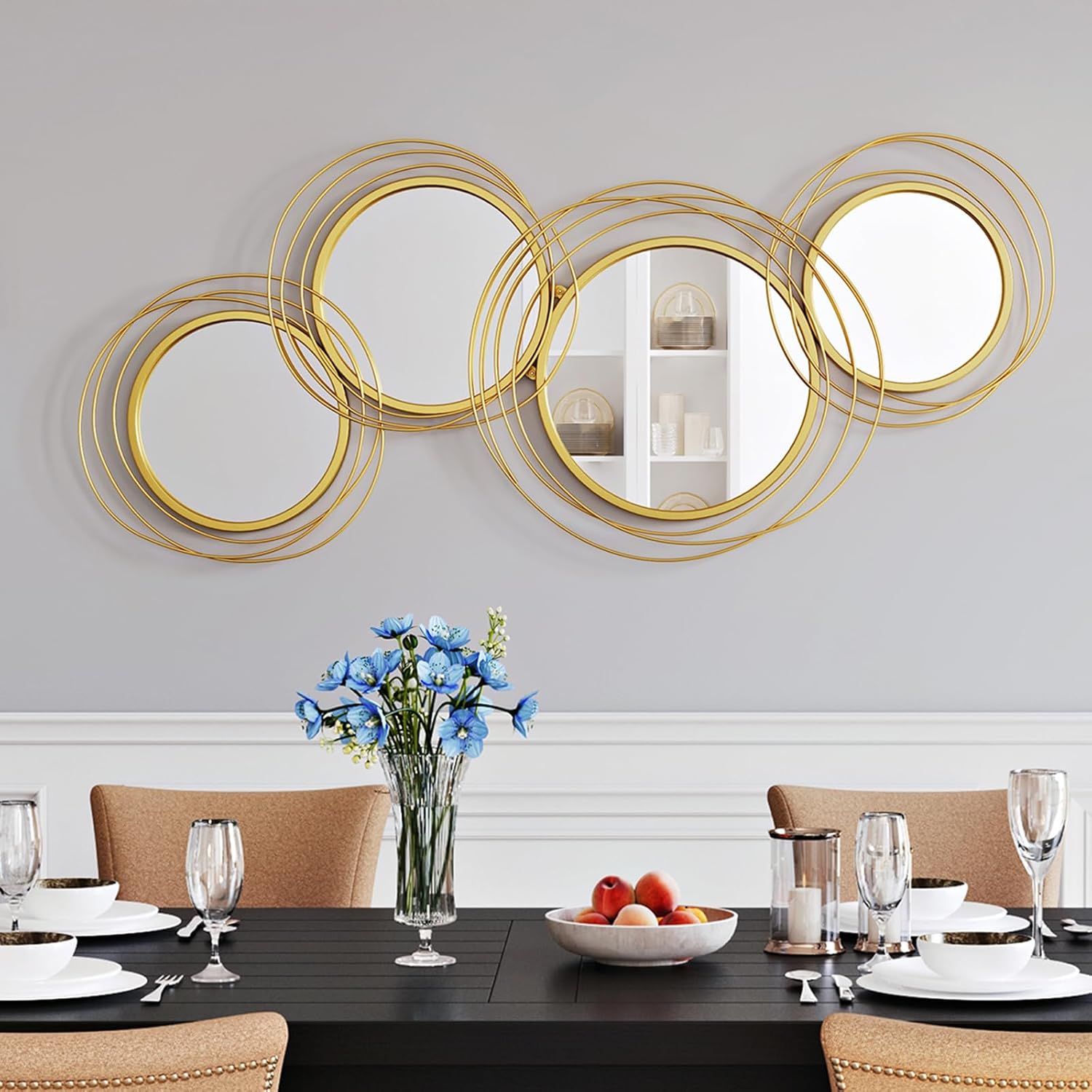 Decorative Round Modern Circle Mirror Wall Art Ring Metal Mirror Wall Mounted for Bedroom, Living Room, Entryway, Dining Room, Hallway