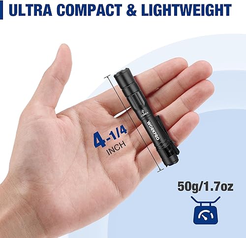 Miniatura 2 de WORKPRO Luz recargable para bolígrafo, mini linterna, paquete de 2 linternas EDC ultracompactas, linterna de bolsillo con clip, función de memoria y