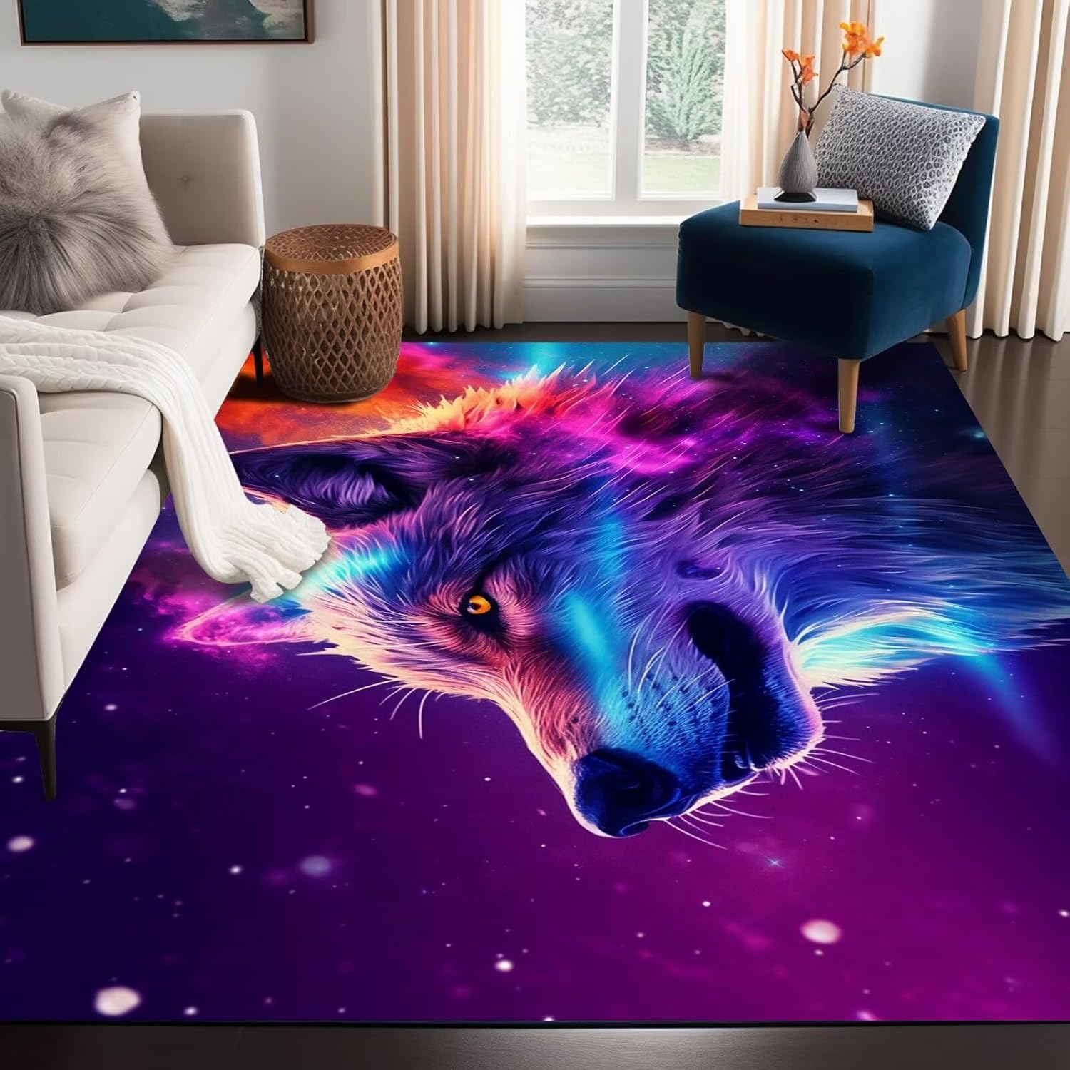 Amazon.com: 5' X 7' Galaxy Wolf Rug 3D Fierce Wolves Area Rugs for ...