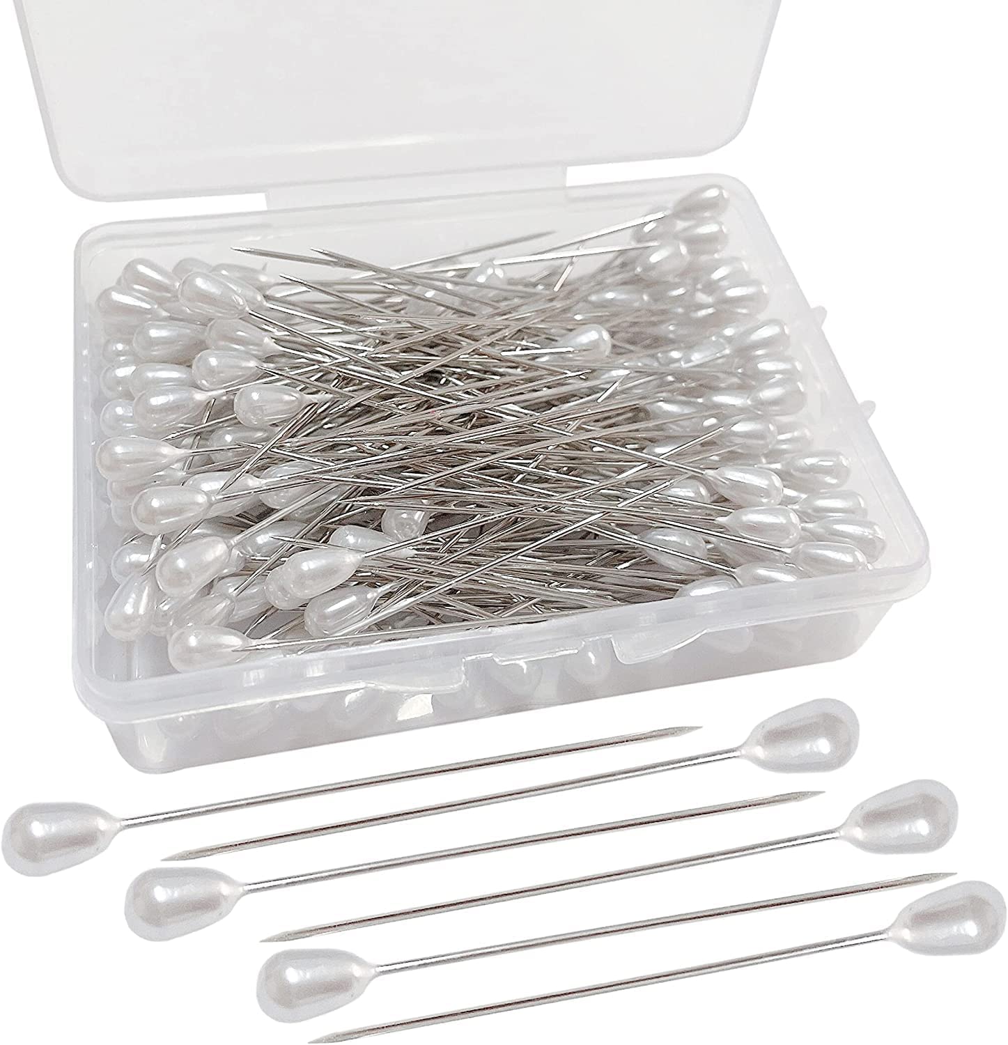 100pcs Corsage Boutonniere Pins Teardrop Pearl Head Pins Bouquet White Straight Head Pins for DIY Crafts Jewelry Making Sewing Wedding Flower Decorations