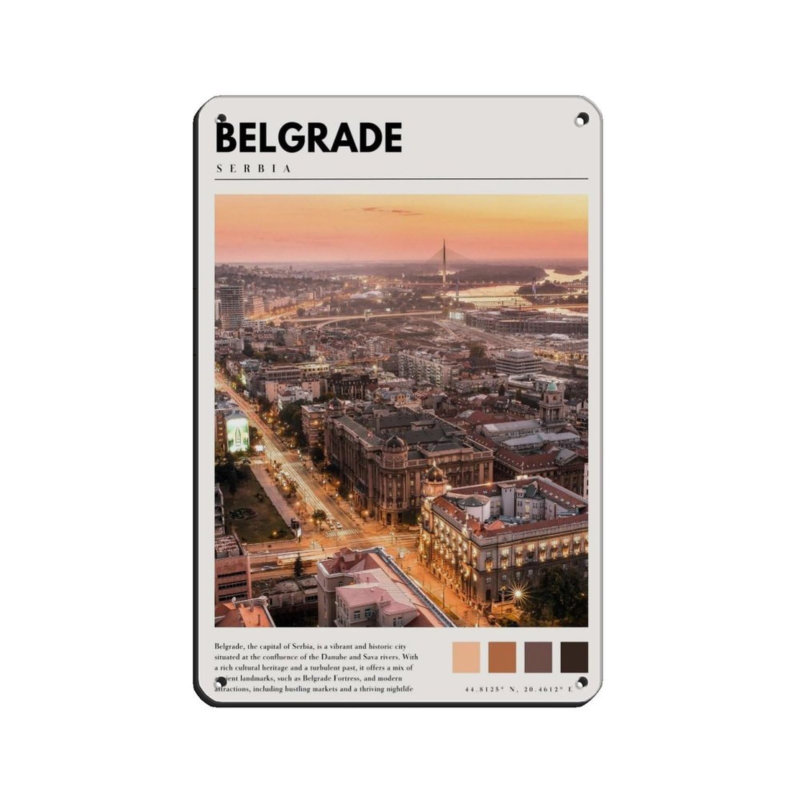 Belgrade Serbia Poster Belgrade Photo Art Retro Poster Metal Tin Sign Chic Art Retro Iron Painting Bar People Cave Cafe Family Garage Poster Wall Decoration 8x12inch(20x30cm)