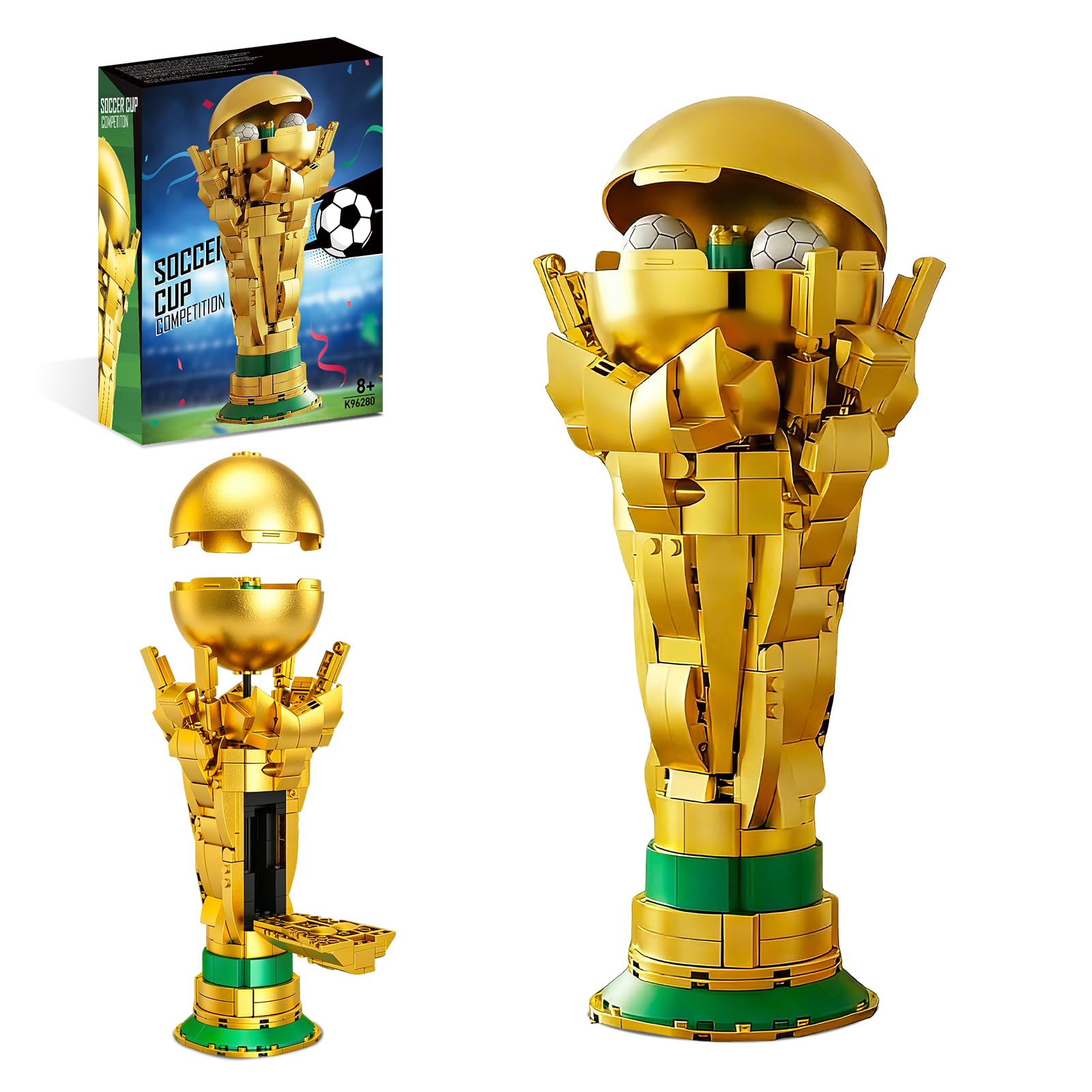 Kit di Montaggio del Trofeo da Calcio per Bambini, Modello STEM, Trofeo d'Oro da Calcio con Sfera Apribile e Palle Mini Nascoste, Regalo di Calcio per Ragazzi, Decorazione per Casa e Ufficio (446