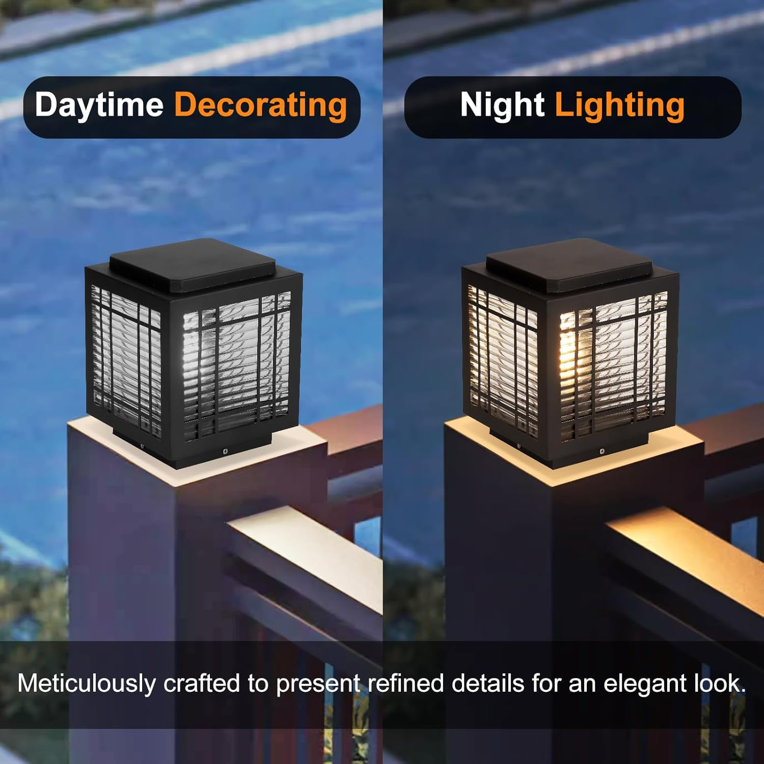 Outdoor Post Light Modern Column Lights IP54 Waterproof Porch Fence Cap Lights Stainless Steel Post Cap Lantern E26 Pillar Lighting for Garden Flat Surface Patio 7.9" Landscape Lighting