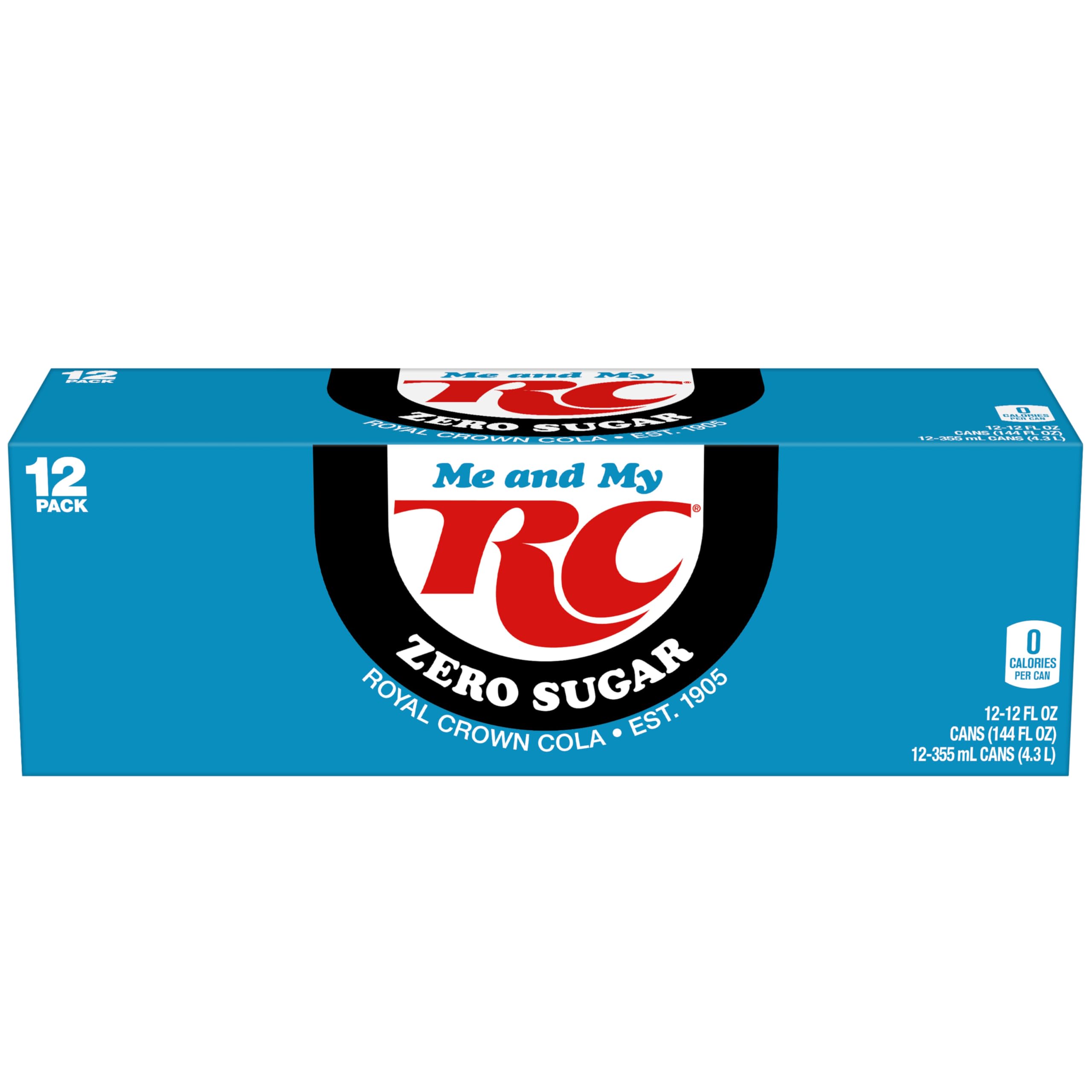 RC Cola Zero Sugar Soda, 12 fl oz cans, 12 pack