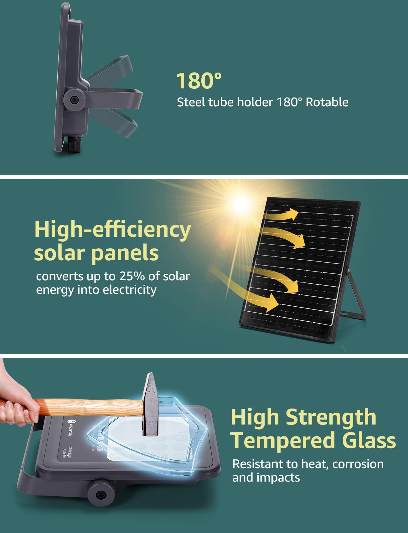 Aigostar Foco proyector LED solar con control remoto,focos solare de 300W, 3000LM,luz blanca fría de 6500K,IP65 impermeable Luz solar exterior,para jardín,terrazas,caminos,garajes,cable de 2M