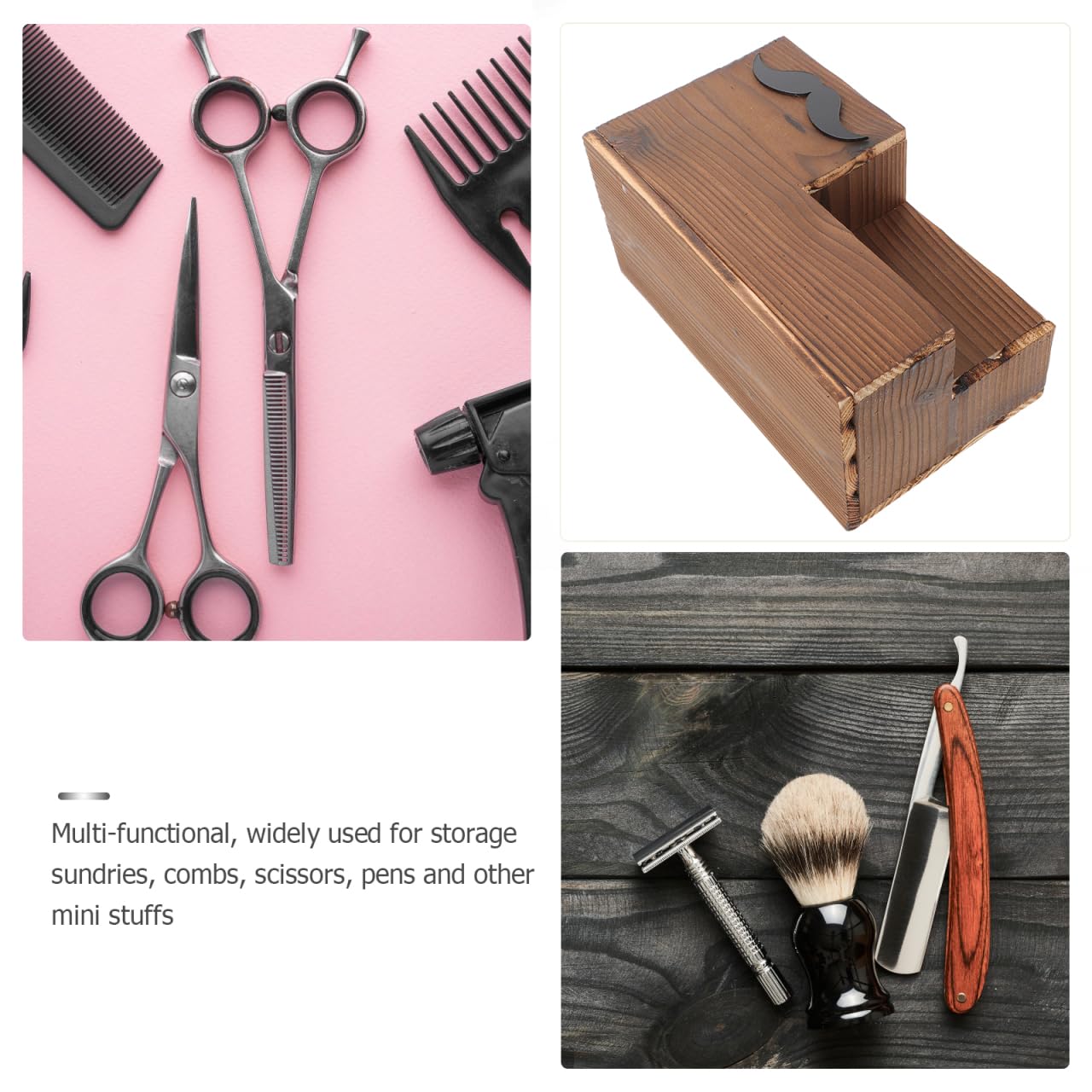 Luxshiny Salon Schere Halter Rack Holz Friseur Schere Lagerhalter Friseur Kämme Clips Desktop Schreibtisch Organizer Zubehör für Salon Büro zu Hause