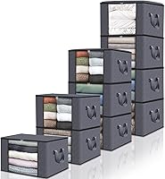Vista 56 de Fab totes Paquete de 8 bolsas de almacenamiento plegables para mantas, contenedores de almacenamiento para organizar dormitorio, armario, ropa, Gris