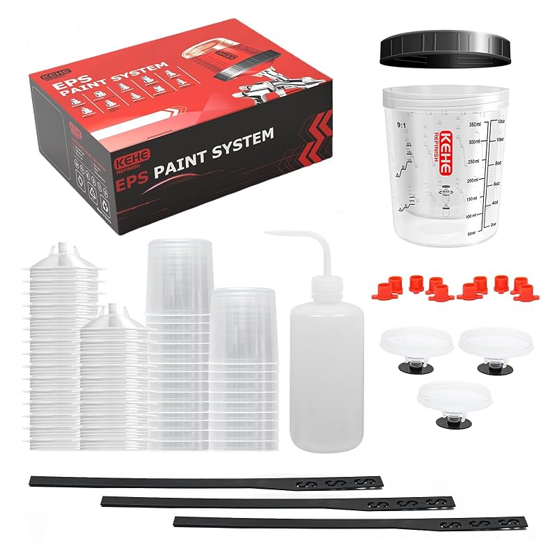 Kit de Copos Descartáveis para Pistola de Pintura KEHE REFINISH 350 mL com 25 Refil e Tampas, Filtro de 125 Micra e Acessórios KPS-C006
