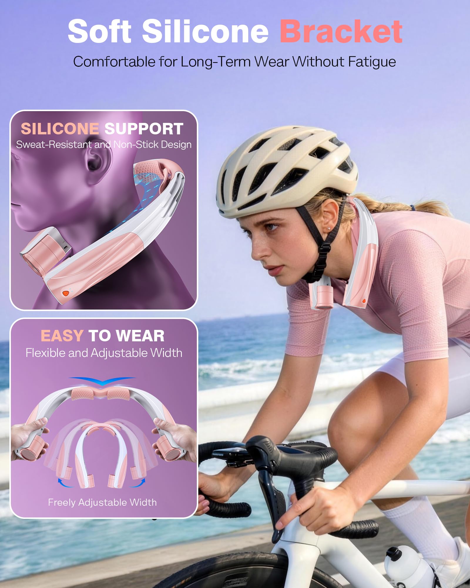 Ventilador de cuello portátil, ventilador personal de 6000 mAh, ventilador portátil recargable de refrigeración de 360°, ventiladores manos libres ajustables de 6 velocidades para viajes, al