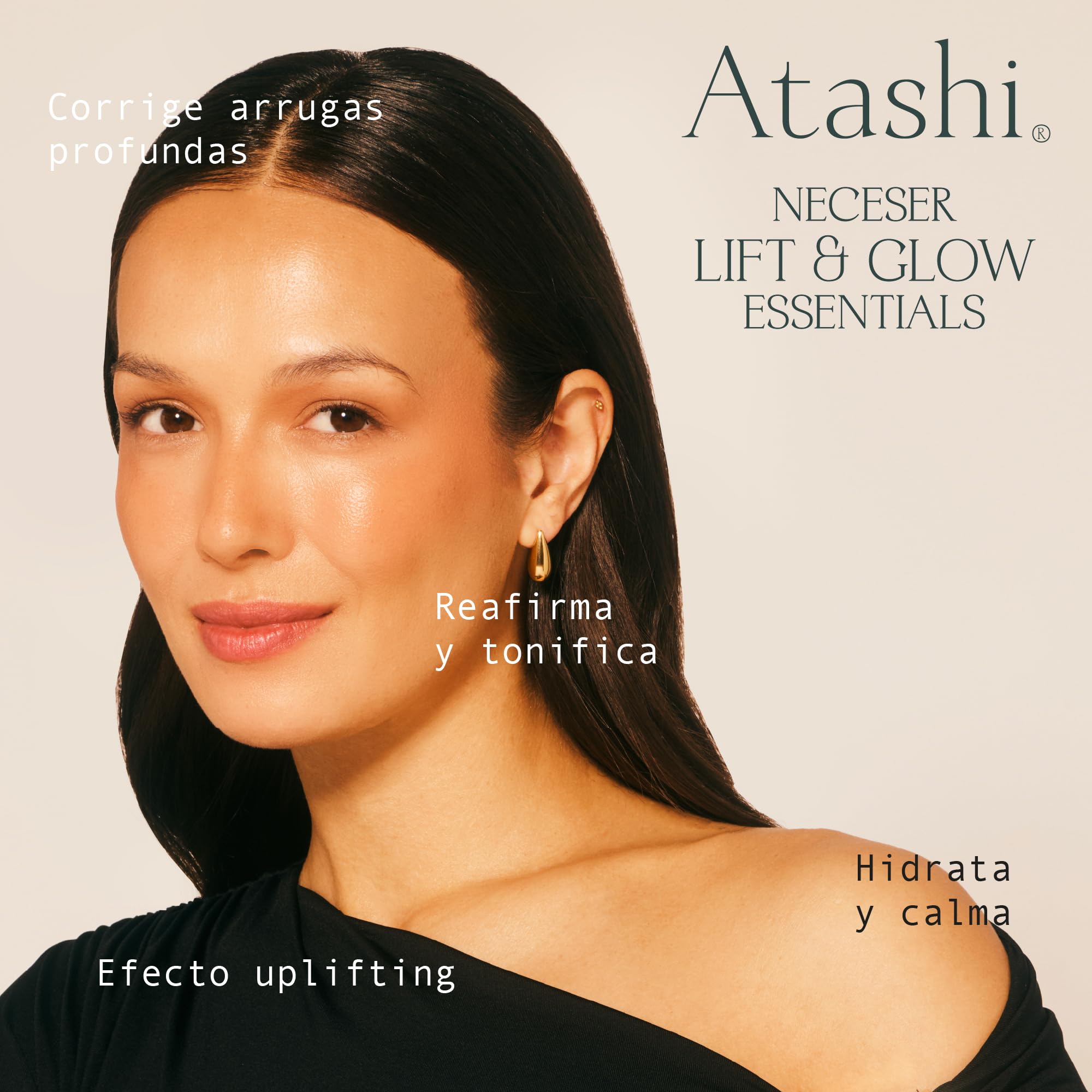 Atashi Lift & Glow Essentials | Przeciwzmarszczkowy kontur oczu + krem regenerujący + magiczny olejek do ciała + K‑Bioferment Magic Eyes, rozjaśniająca i ujędrniająca kosmetyczka