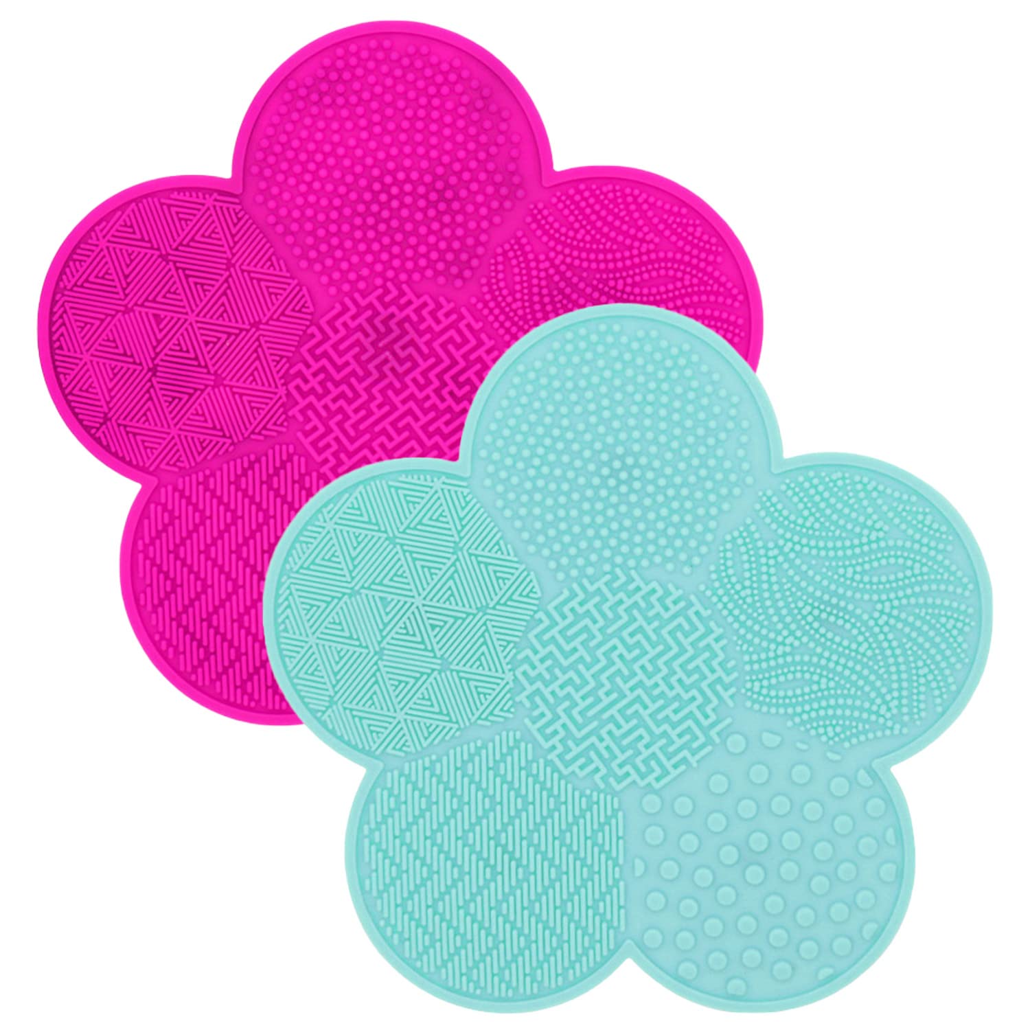 OUYFBO Makeup Brush Cleaning Pad [2 Pack] Makeup Brush Cleaner Mat Silicone Brush Cleaning Mat Big Size Make Up Brush Clean Pad with Suction Cup for Makeup Brush Cleaning (Green & Pink)