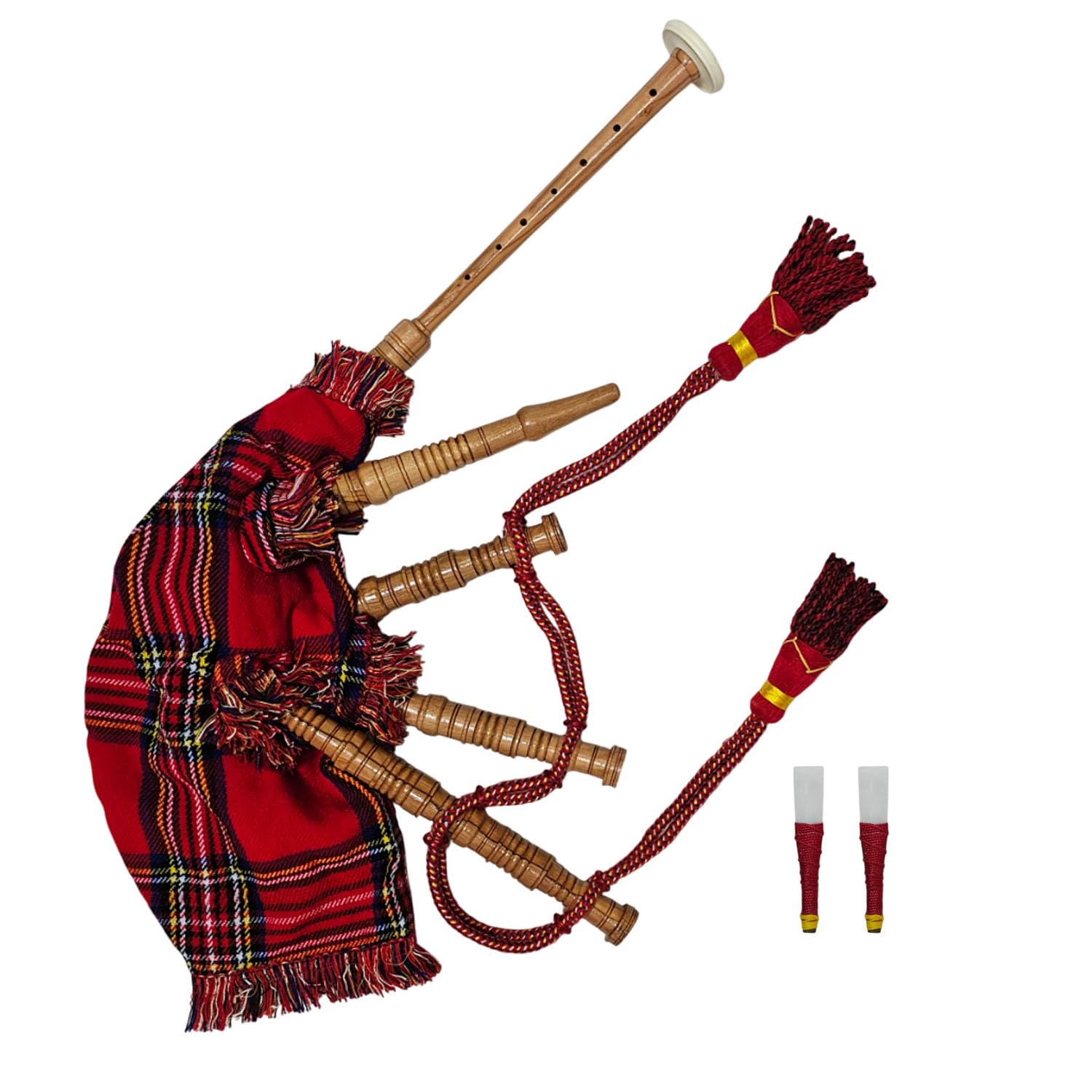 Anfänger-Dudelsack Musikinstrument Royal Stewart Tartan – Cocus-Holz-Finish mit 2 Blättern | Übungs-Dudelsack für Studenten und junge Lernende