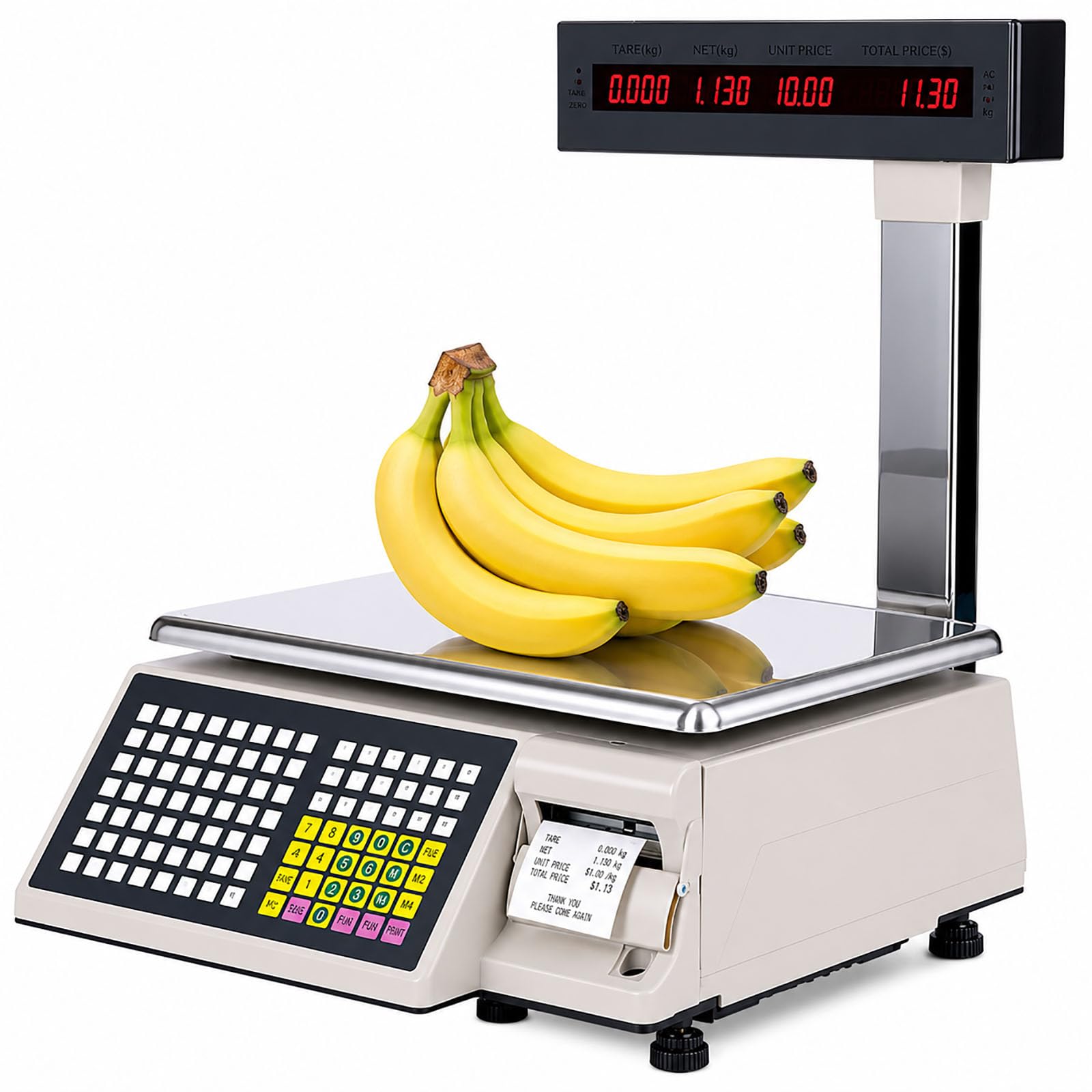 Báscula Comercial con Impresora De Etiquetas Y Pantalla Elevada, Balanza Digital Calculadora De Precios De 30 Kg con Impresora Térmica Integrada, Doble Pantalla LCD Y Memoria De Productos