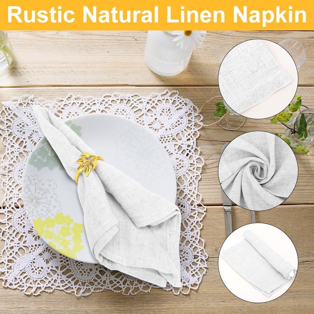 Stoffservietten, Weihnachten Leinenservietten, 24er Pack Set (12 Stück Baumwoll Servietten + 12 Stück Serviettenringe) für täglichen Gebrauch/Küche/Zuhause/Party/Hochzeiten 40x40cm