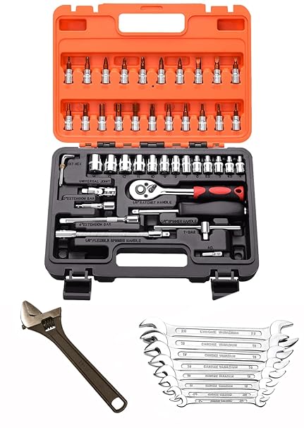 Digital Craft Multifunction Hand Tool Kit Car Ratchet Wrench Assembly Tool Household Repair Tools Automotive Set 46PC Socket Set,8Pc Double Open Spanner Set,10