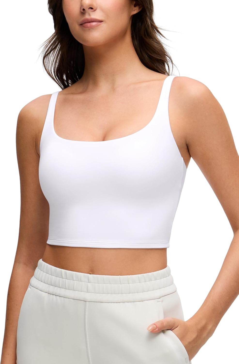 CRZ YOGA Butterluxe Soft Double Lined Cami Tank Tops for Women - Yoga Casual Going Out Crop Square Neck Sleeveless Shirts