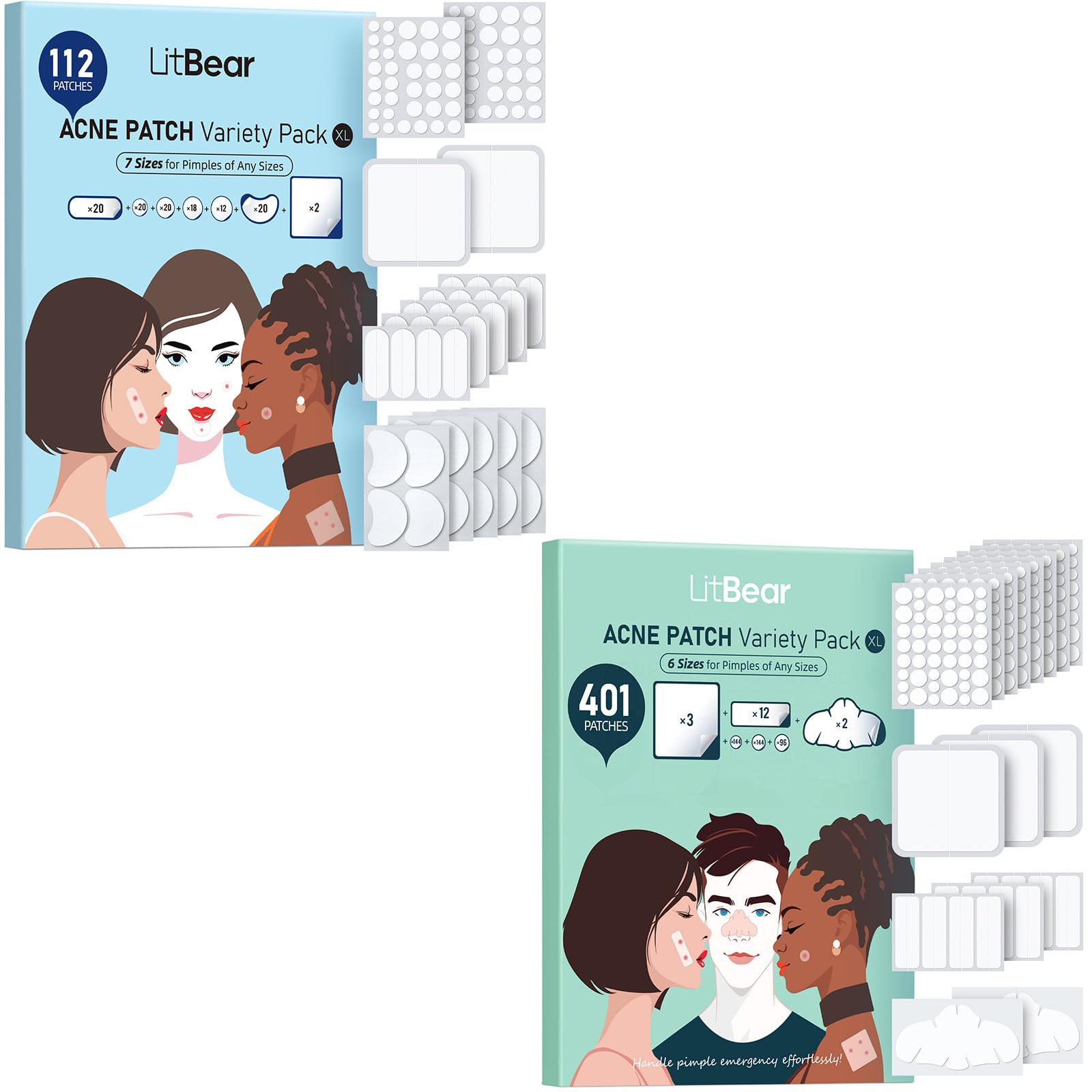 LitBear Large Pimple Patches for Face 7 Sizes 112 Counts Large Pimple Patches 6 Sizes 401 Patches