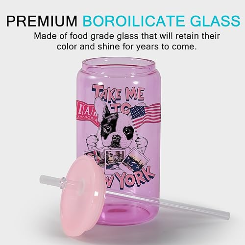 Miniatura 4 de sweet grain Latas de vidrio de sublimación con tapas y popotes (paquete de 4)  16 onzas en blanco de vidrio de sublimación de color transparente,