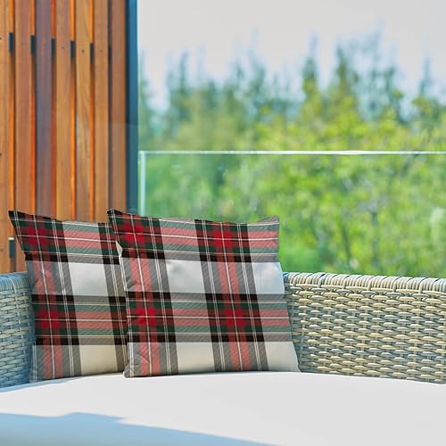 Miniatura 3 de Juego de 2 fundas de almohada de Navidad de 18 x 18 pulgadas, color rojo, verde y blanco, a cuadros, decoraciones de vacaciones de invierno, fundas