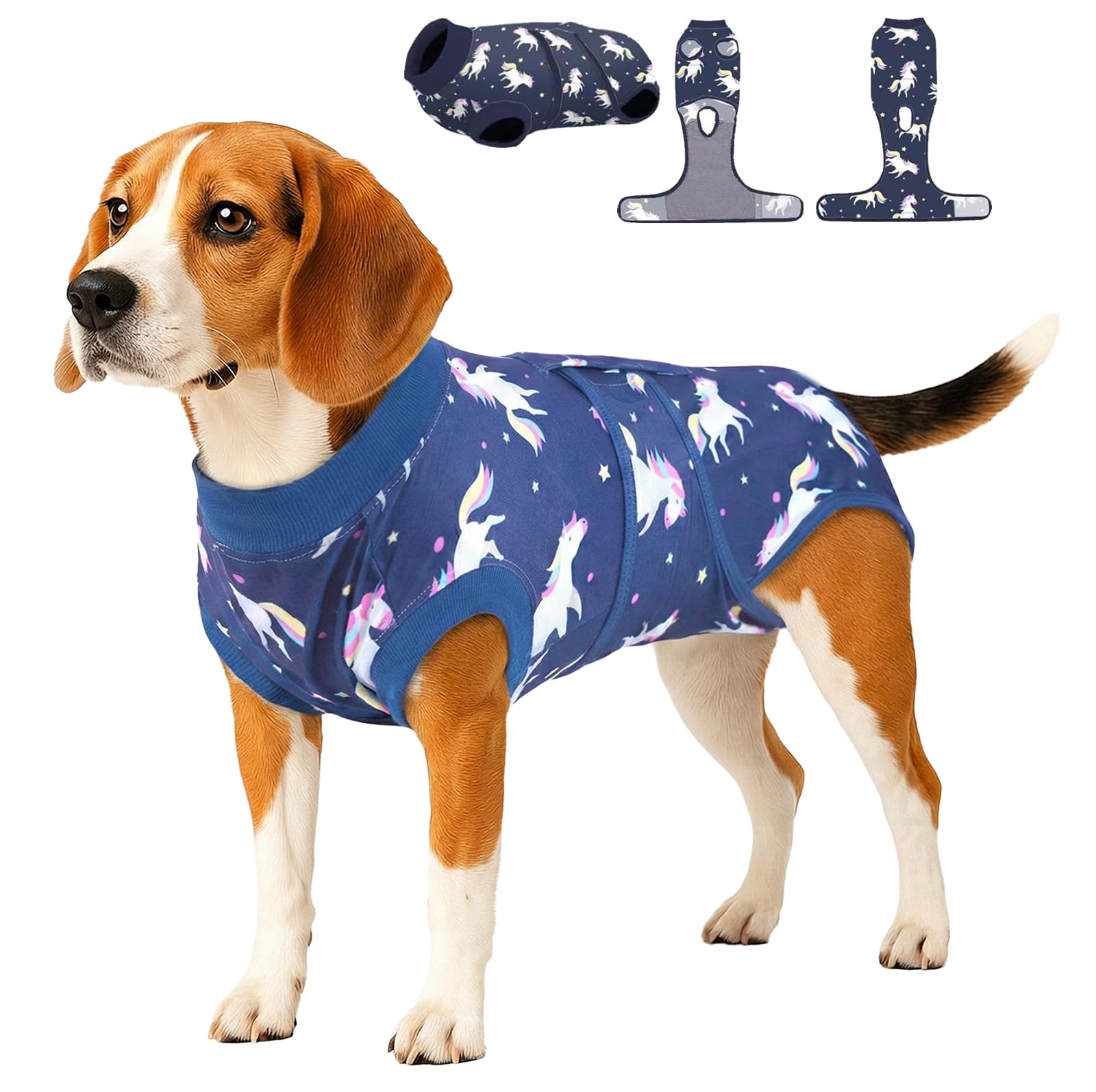 PetWarm Dog Bodysuit for Aftercare, Shirts for Dogs, Dog Cone Alternative, Recovery Suit for Dogs Post Spay or Neuter Surgery, Full Body Coverage with Cozy Fit, Unicorn Pattern, Blue, M — image 1