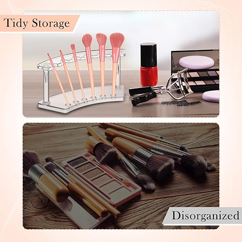 Miniatura 4 de Lincia Paquete de 10 soportes de exhibición para bolígrafos, 6 ranuras de plástico para bolígrafos, organizador de brochas de maquillaje para cejas