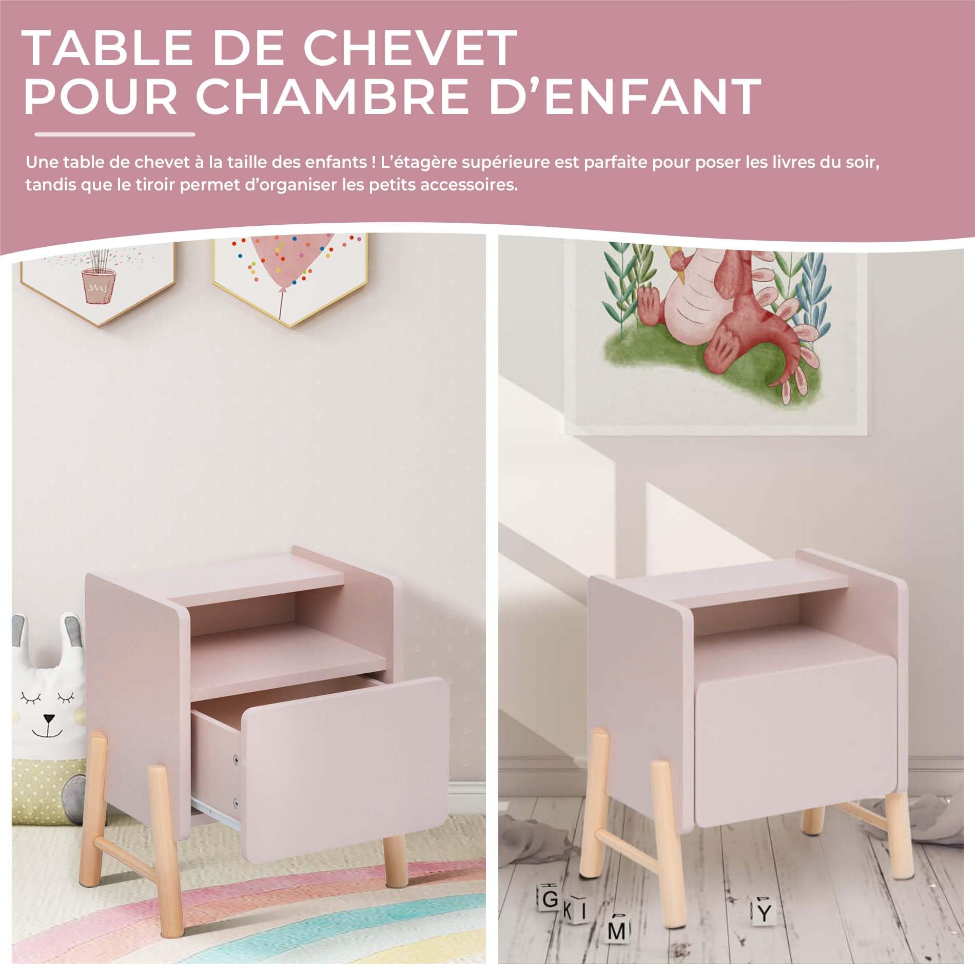 Rebecca Mobili Table de Nuit pour Chambre d'enfant, Table de Nuit Montessori, Rose Marron, MDF Pin, Stable, Chambre d'enfant - Dimensions HxLxP : 49 x 43 x 30 cm - Art. RE7129