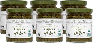 Jeff's Garden Organic Non-Pareil Capers Imported from Morocco & Turkey | Vegan Keto Gluten-Free Kosher Non-GMO | 6oz Jar Pack of 6