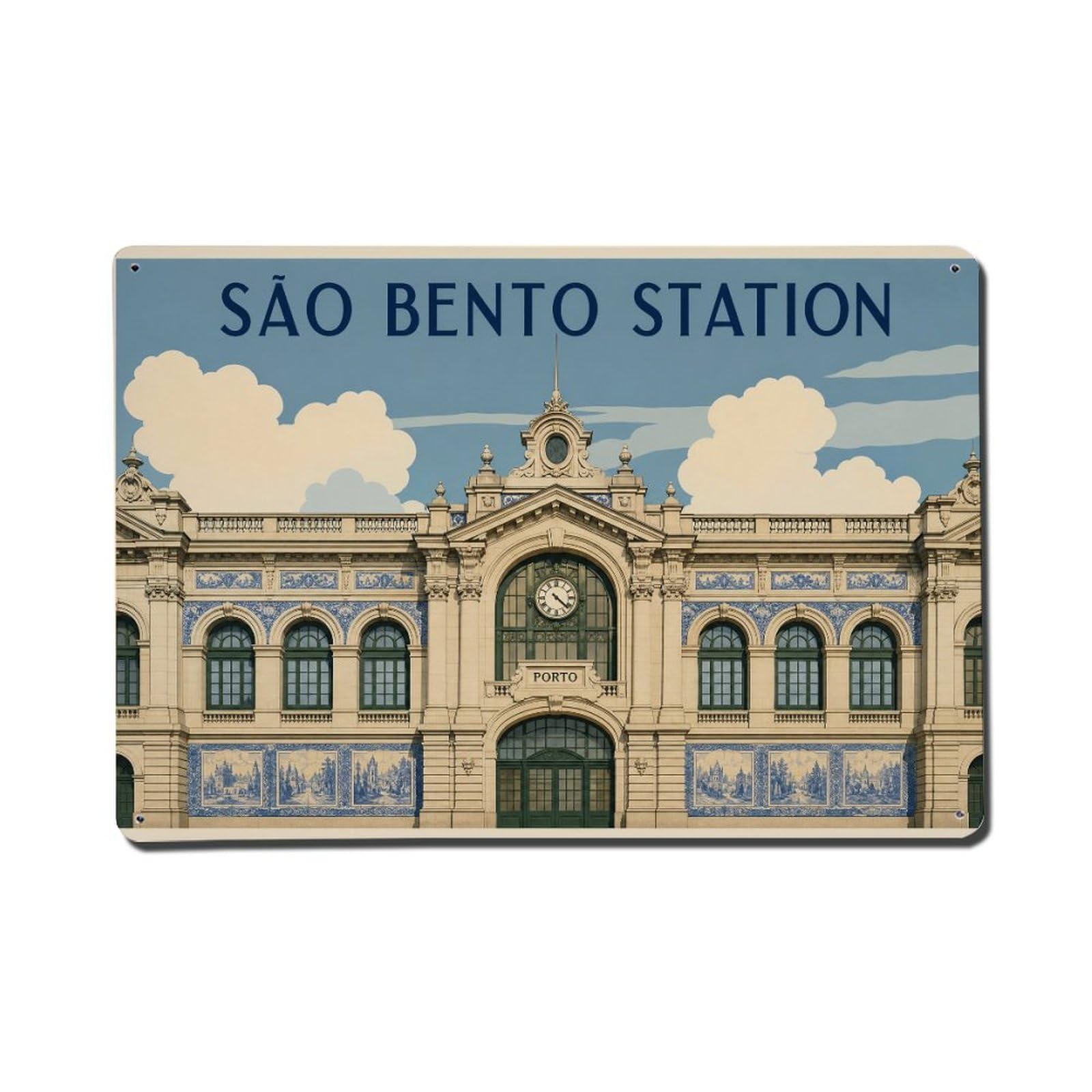 Huiyhb 8X12inch(20X30cm) Vintage Travel Sao Bento Facade Beaux Arts Architecture Metal Tin Sign