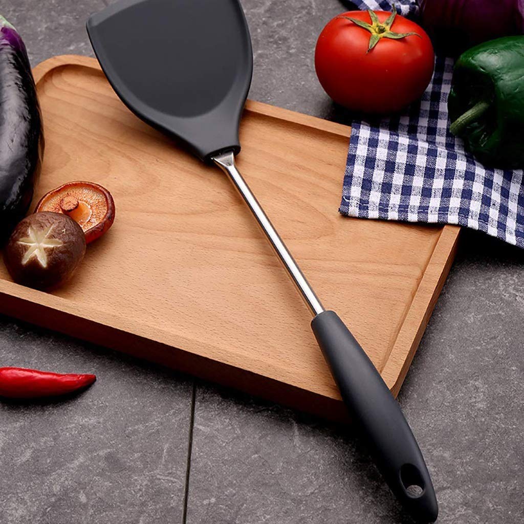 Spatola in silicone – Spatola wok in acciaio inox, spatola antiaderente, con manico lungo in silicone resistente alle alte temperature, antiruggine