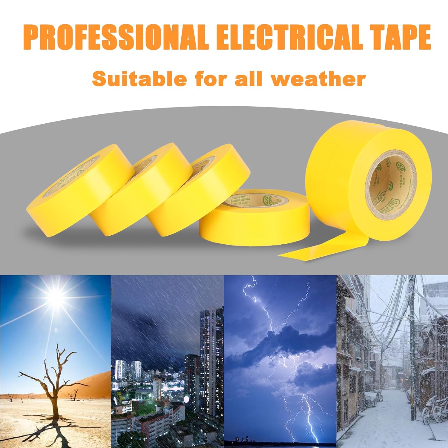 Yellow Electrical Tape, UL Approved, Industrial Grade Vinyl Electrical Insulating Tape, Electric Tape for Improvement Electrical Equipment, 0.7in X 33ft(6 Pack)