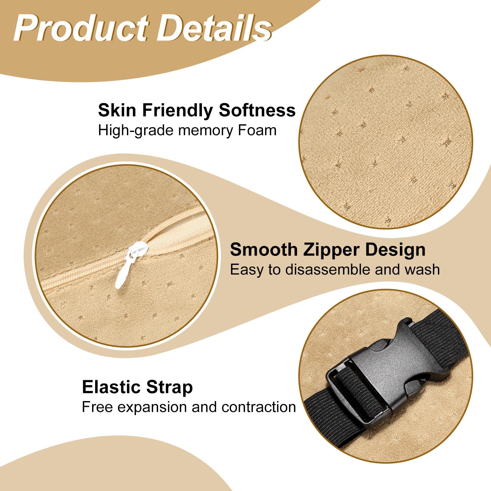 QUARKZMAN Kit Cuscino Ergonomico Per Testiera E Supporto Lombare In Memory Foam Per Auto Ufficio E Casa, Camel