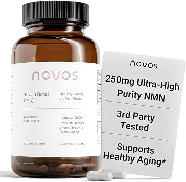 Novos Boost NMN 250mg | Third-Party Tested | Ultra High-Purity for NAD+ Support, Energy & Longevity | Stabilized NMN Supplement for Men & Women | 60 Vegan Capsules 30 Servings