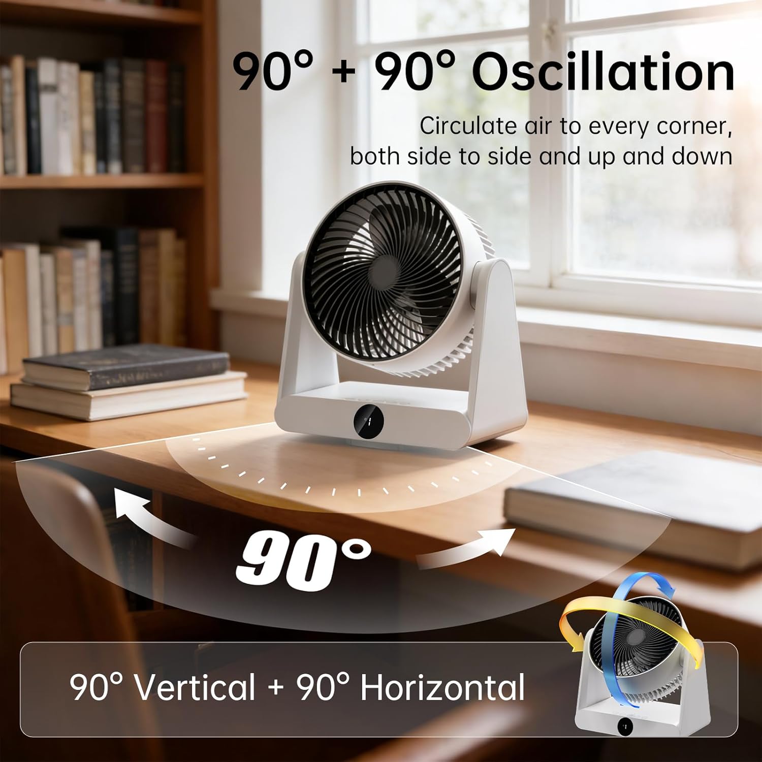 10-Inch 20dB Quiet Desk Fan for Bedroom, 12000mAh Battery & DC Powered Portable Air Circulator Fan, 12 Speeds 12H Timer 90+90 Oscillating LED Display Remote & Button Control, Indoor Outdoor