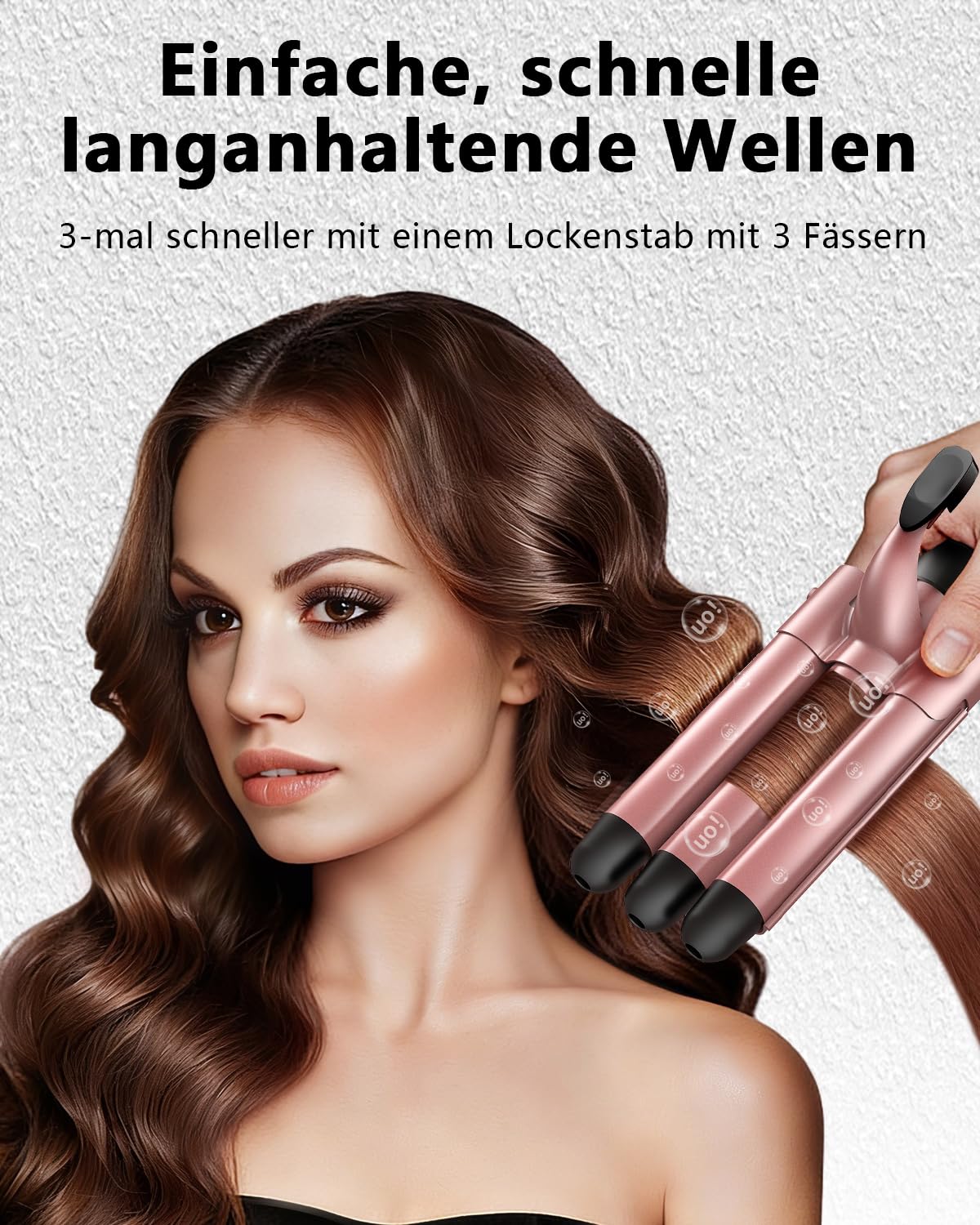 Lockenstab-Set, 5-in-1 Multi-Lockenstab-Set mit 1 Thermobürste, 1 * 3-Wellen-Lockenstab und 3 austauschbaren Keramik-Lockenstäben für Frauen mit allen Haartypen, Doppelspannung**