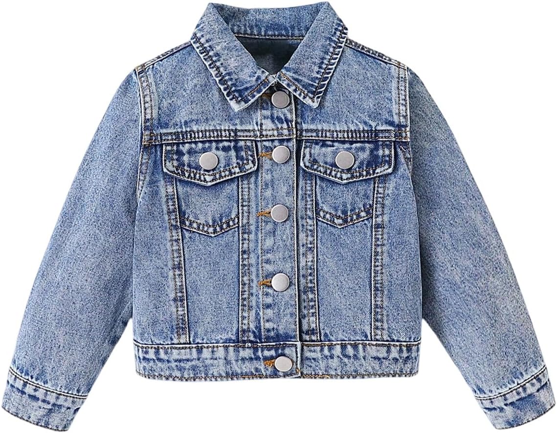 Verdusa Girl's Jean Jacket Cute Embroidery Denim Jackets Long Sleeve Button Down Spring Fall Outerwear