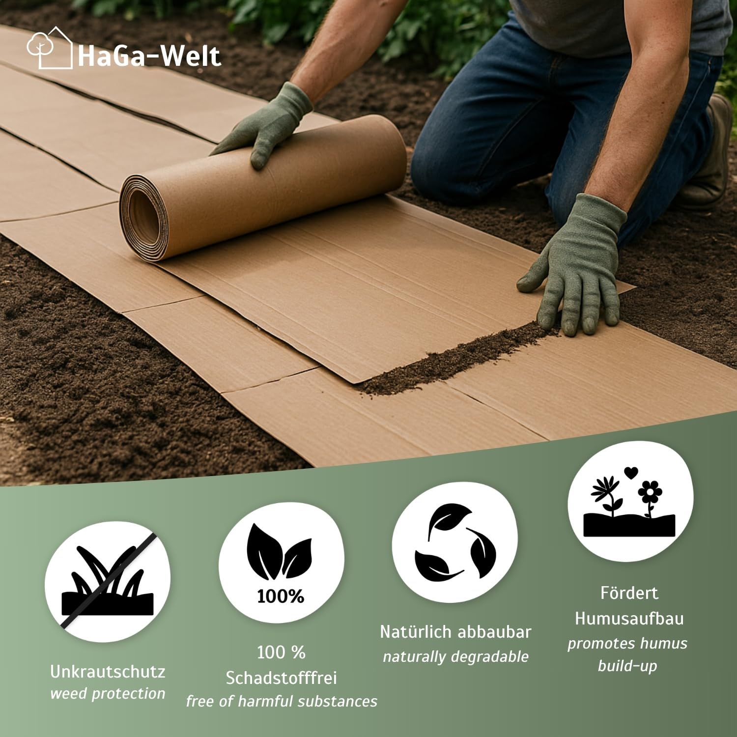 HaGa Schadstofffreie Pappe für Kompostbeete – 0,8 m Breite | 10m Länge – Natürlicher Unkrautschutz ohne Chemie – Umweltfreundliche & kompostierbare Mulch-Wellpappe für Hochbeet Gemüsebeet