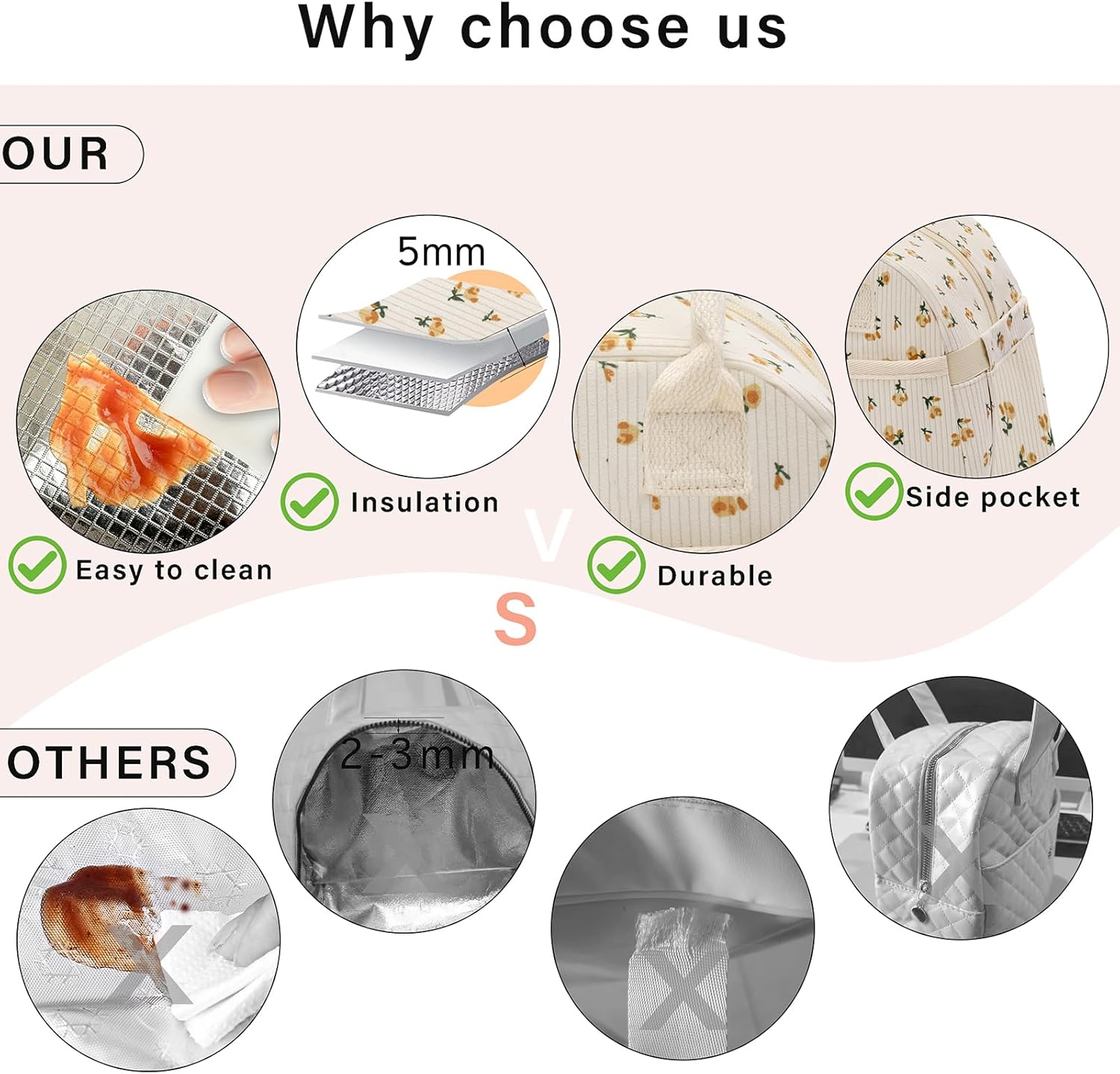 Lunch Box for Women, Insulated Lunch Bag Cute Corduroy Lunchbag Reusable Lunchbox for Work (flower yellow) - Image 4