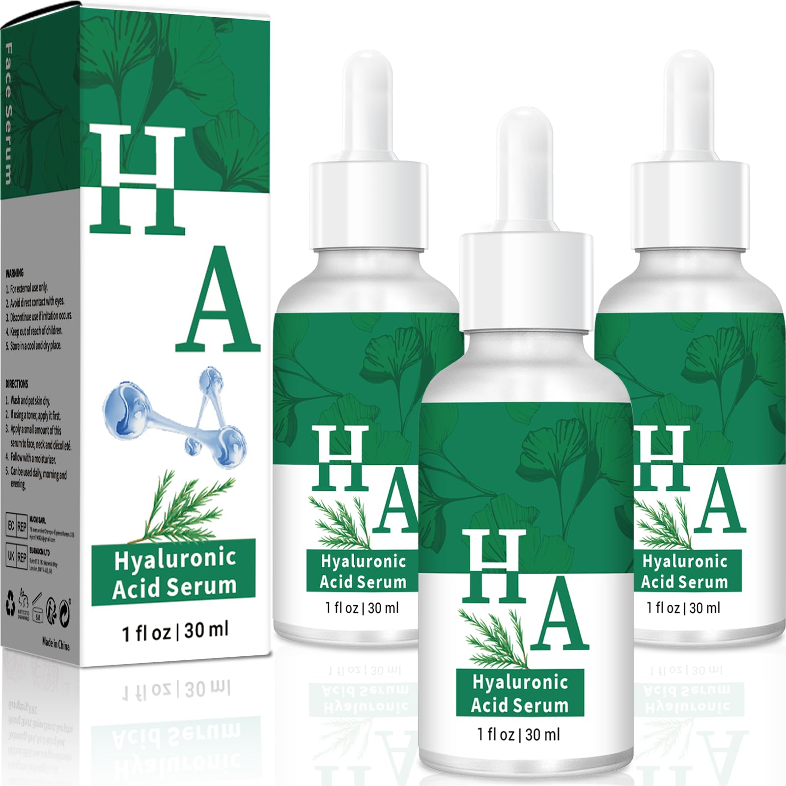 2.3% Hyaluronic Acid Serum with 4% Tea Tree Extracts & 1% Centella Extracts Moisturizing for Face Moisturize Smoothes Wrinkles (3Pack 1FL.OZ|30ml Each)